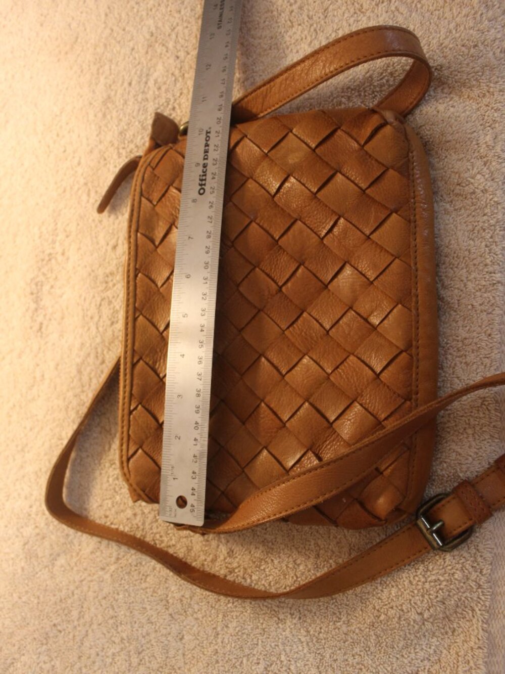 Genuine Leather SKU252Woven Crossbody Bag Brown Cognac Adjustable Strap Boho - Picture 5 of 5